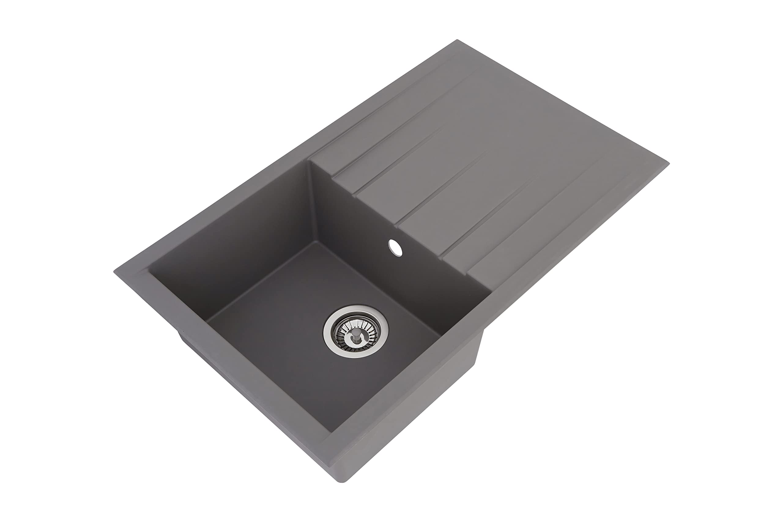 Respekta Houston Mineralitespüle in Betongrau / 1 Becken Einbauspüle in 80 x 50 cm / Spülbecken geeignet für Unterschränke ab 50 cm Breite