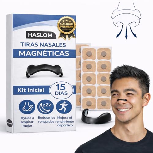 Haslom® Tiras Nasales Magnéticas Premium + Guía de Uso – Mejora la Respiración y la Oxigenación, Antironquidos, Máxima Adhesión para Deporte y Dormir – Pack 15 Días (Negras)