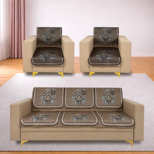 Image of Homerz Premium Waterproof Jasmine Joe Sofa Seat Cover - Floral Printed Sofa Protector | Non-Slip, Washable & Durable Sofa Protector (Mouse, 6 (3+2+1) Seater with Back)