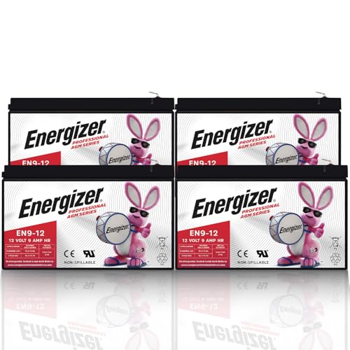 Image of Energizer EN9-12 - 4 Pack - 12 Volt 9 Amp Hr, Long Lasting Sealed Lead Acid AGM Rechargeable Battery Ideal for Use in Home Alarm Systems, Backup Power, Scooters, and More