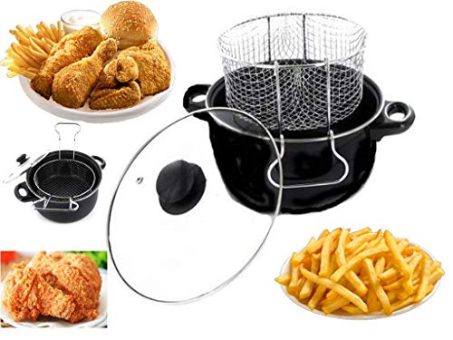 Fing Stainless Steel Wok, Nonstick Stir Fry Pan with Lid Frying Basket & Steam Rack, 28 cm Capacity|of 2. 5L |Black