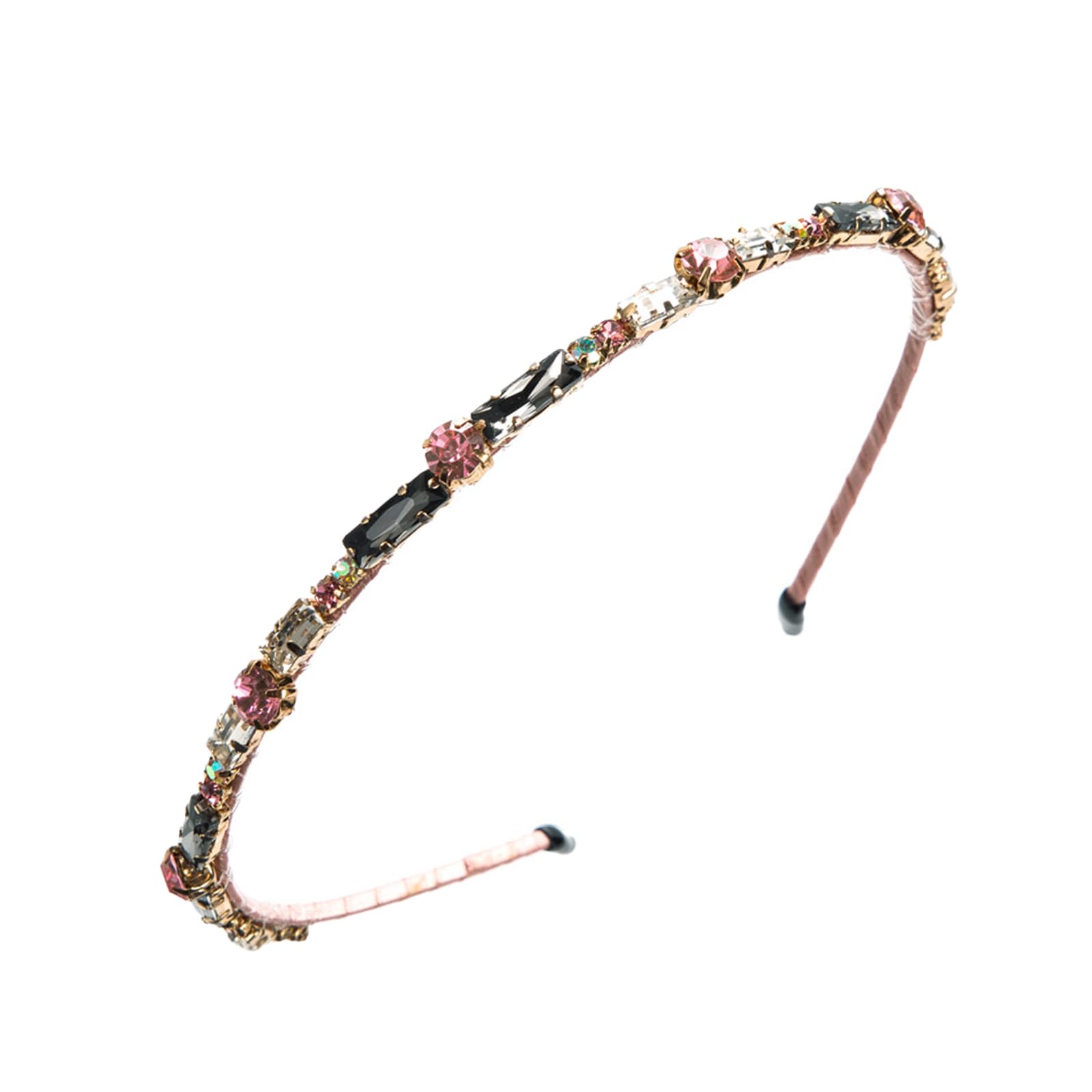 Qiwenr Crystal Headband, Crystal Side Headband, Pink Rhinestone Hair Bands, Great Headpiece for Prom Party