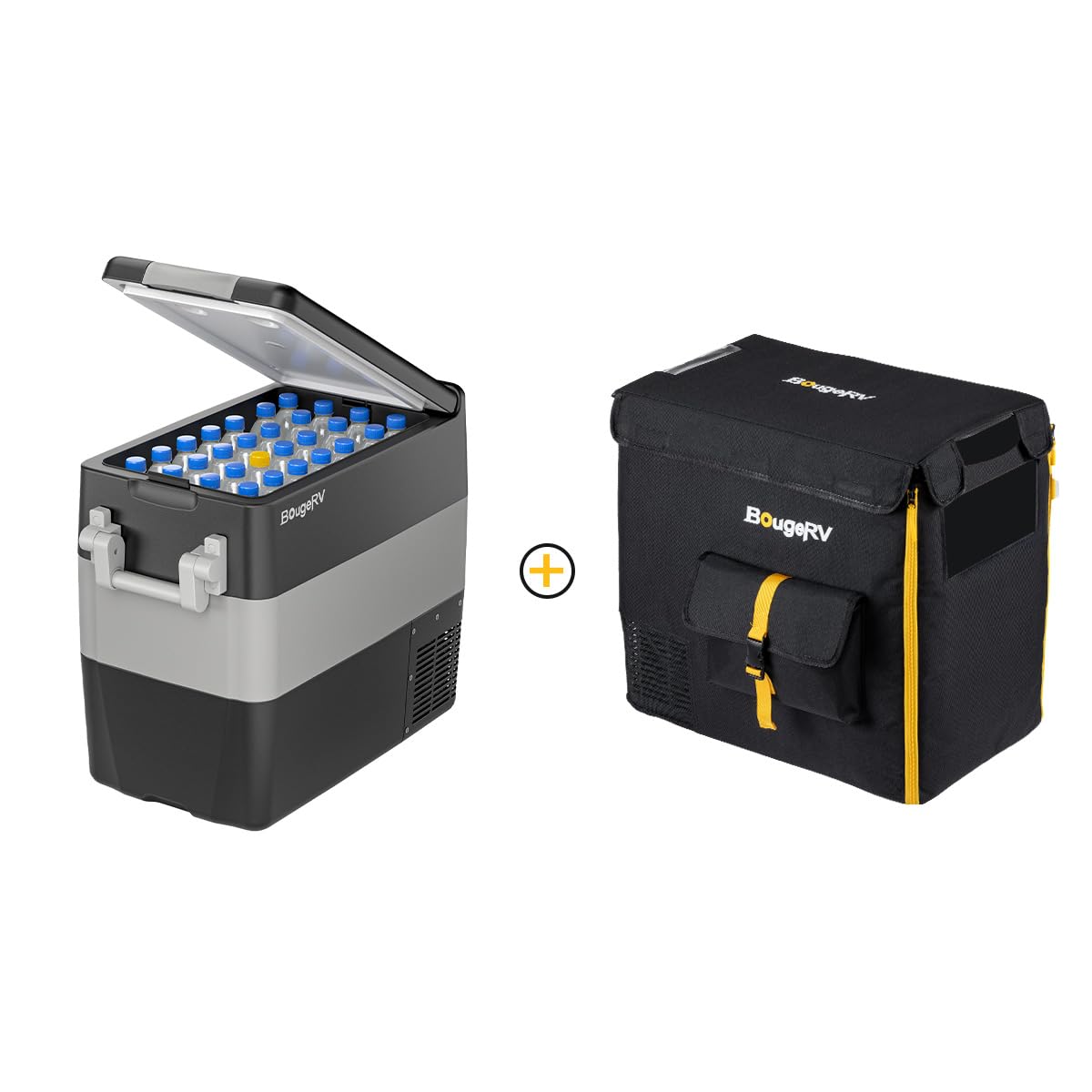 BougeRV 12V Portable Refrigerator 53 Quart Car Freezer Fridge Electric Cooler12V/24V DC 110~240Volt AC for Camping (Included: 53Qt Insulated Cover)
