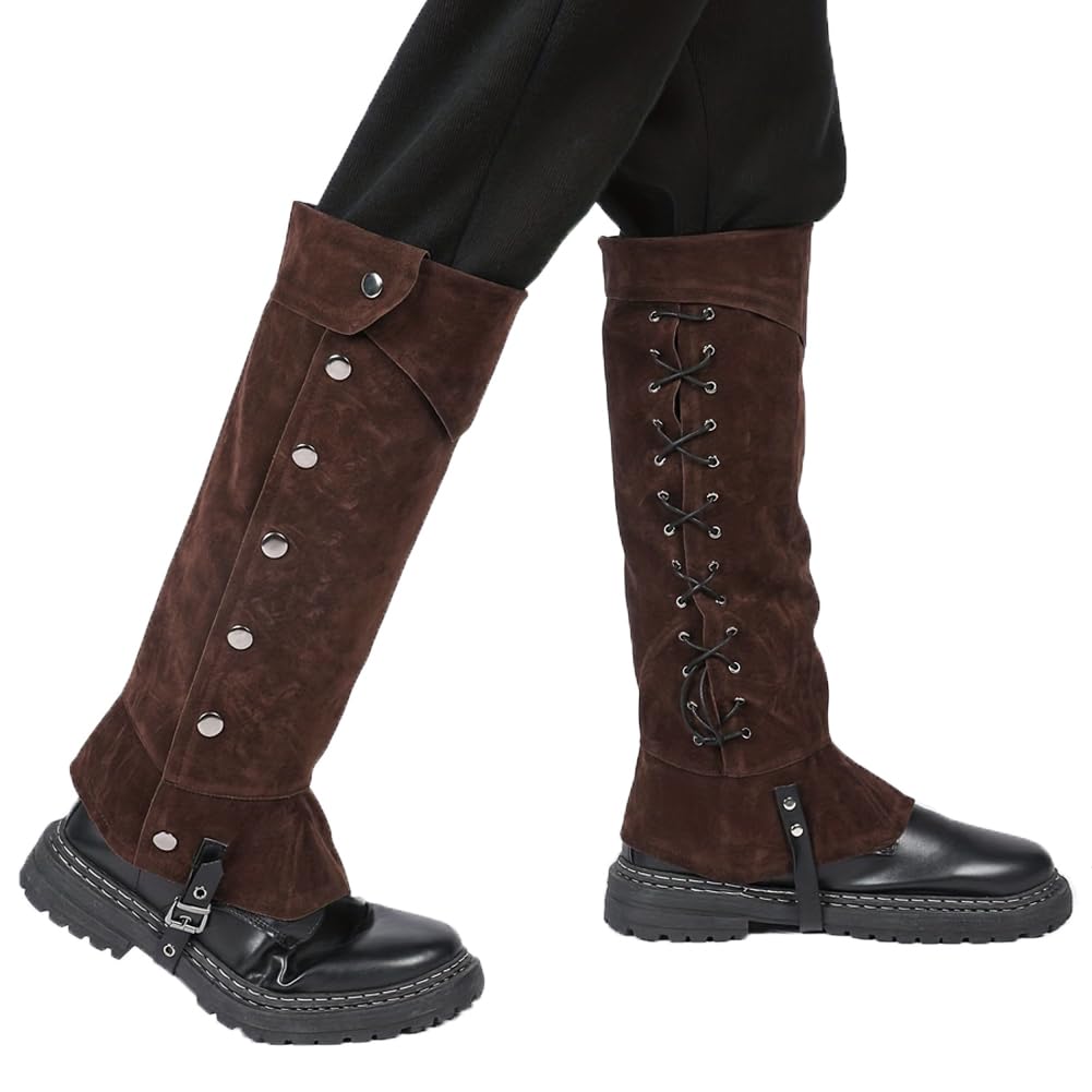 Medieval Boot Covers Pirate Boot Tops Men Women Viking Knight Leg Guards Shoes Cover Faux Leather Boots Gaiters Leg Wraps Adjustable Punk Leg Warmer Halloween Costume Fancy Dress Footwear Leg Covers