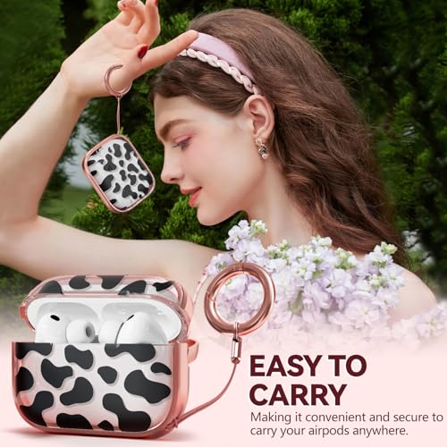 Image of Inesore for AirPods Pro 3 Case Cover 2025 with Lock-Black+Gold Cow Print | Two-Piece Design,with Gold Keychain & Clean Pen, As Phone Stand,Support Wireless Charging,Cute Luxury Case for Women Girly