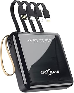 Callmate 10000mAh पावर बैंक, 15W फास्ट चार्जिंग | Buit-in 3-in-1 केबल | 4 आउटपुट पोर्ट और 2 इनपुट | डिजिटल डिस्प्ले | LED टॉर्च | iPhone, स्मार्टफ़ोन और अन्य डिवाइस के लिए (काला, लिथियम पॉलिमर)