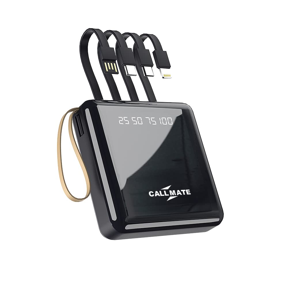 Callmate 10000mAh Power Bank, 15W Fast Charging| Buit-in 3-in-1 Cables | 4 Output Ports and 2 Input | Digital Display | LED Torch| for i-Phone, Smartphones & Other Devices (Black, Lithium Polymer)-image-46