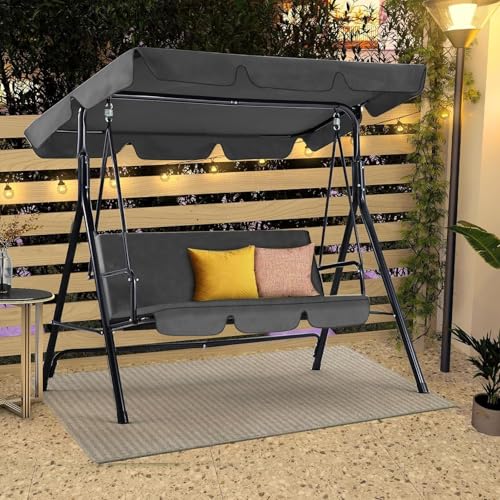 Sedia a dondolo da giardino a 3 posti, con cuscino rimovibile e paralume regolabile, perfetta panca da portico per rilassarsi a bordo piscina e in giardino