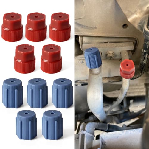 HEVLE 10PCS R134a 13mm & 16mm Air Conditioning Service AC System Charging Port Caps, 5 Blue Low Side and 5 Red High Side Seal Cover, Auto Air Conditioning Caps Fit for Most R134A AC System Vehicles
