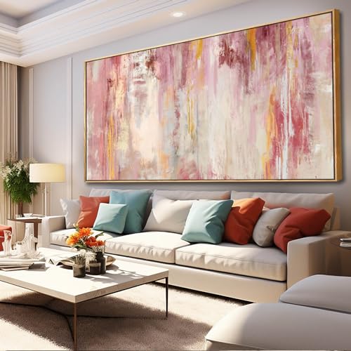 SOUGUAN Pink and Gold Pictures Canvas Wall Art for Bedroom Abstra...