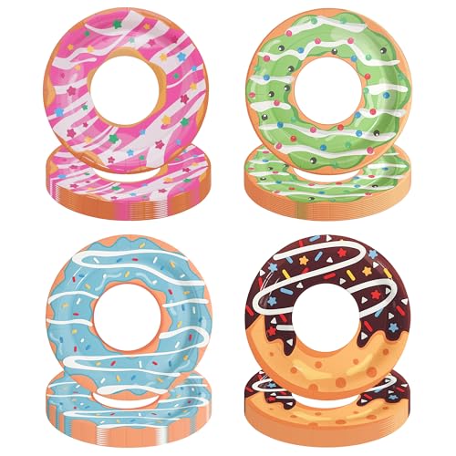 ITTEBISS 48Pcs Donut Paper Plates 7in Donut Party Decorations Disposable Dessert Plates Tableware Dinnerware Set for Baby Shower Donut Themed Birthday Party Supplies