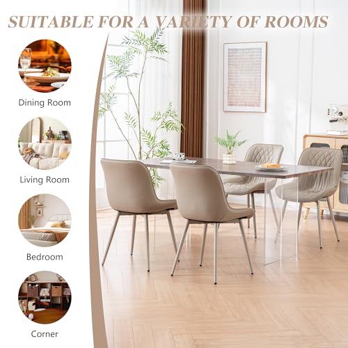 Image of YOUNIKE Dining Chairs Set of 2 Kitchen & Dining Room Chairs Modern Khaki | Faux leather waterproof, comfortable accent side chairs with upholstered back and metal legs, easy to clean assemble; 300lb