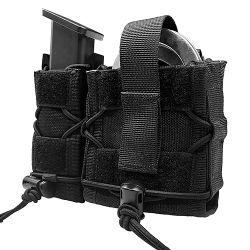 SZWRSKJ Handcuff Pistol Mag Pouch Combo, Open- Top Handgun 9MM Magazine Handcuff Case, Quick Release Cuff Holster for MOLLE Belt, Tactical Vest