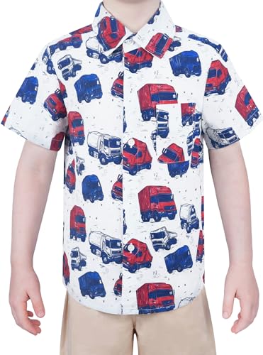 Image of Boys Hawaiian Button Down Shirt, Pure Combed Cotton Short Sleeve Size 3-15Y | Pure Combed Cotton, Smooth 60s yarn, Tagless Label, Pilling-Resistant, Shrink-Resistant, Fade-Resistant, Machine Washable