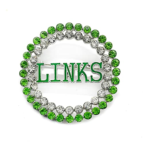 Image of Exquisite green rhinestone inlaid round LINKS letter metal brooch the links incorporated society jewelry pin