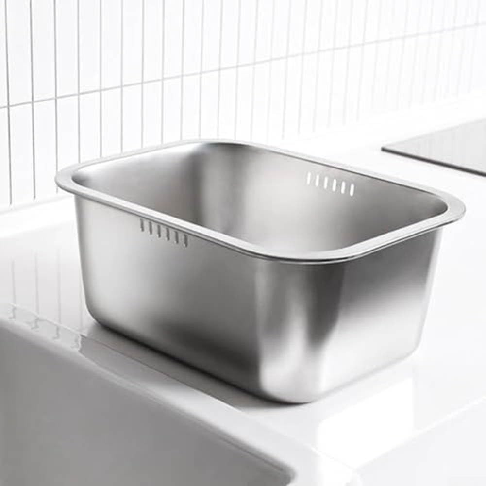 Große Edelstahl-Schüssel für kulinarische Aufgaben, Kochen, Waschen, Gemüse, Mischen, 10 Liter, tragbar, platzsparendes Design, metallisches Silber, 35 x 26 x 15 cm, vielseitig einsetzbar für Küche