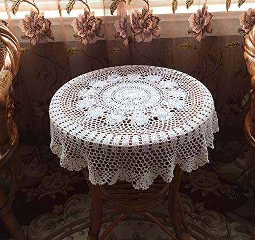 Hetao 100% Cotton Handmade Crochet Round Tablecloth Doilies Lace Table Covers,White, 27 Inch #TOP5