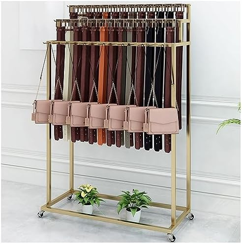 Floor Standing Belt Hanger Retail Store Display Stand,Metal Men Closet Belt Storage Holder,Modern Ties Scarf Rack Shawls Purse Shelf Umbrella Organizer,for (Gold-80x40x150CM