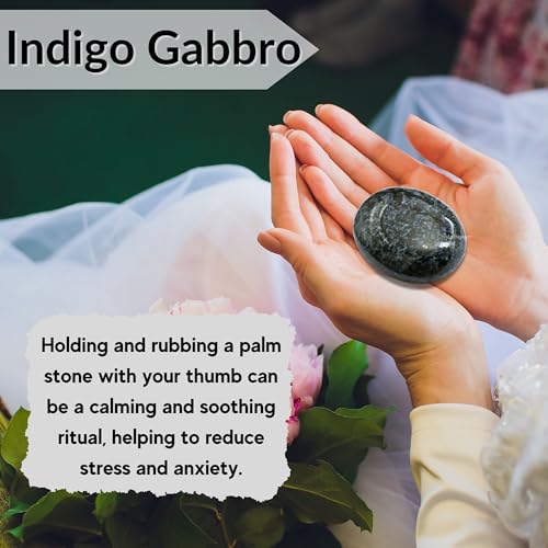 Image of Crystal Heaven Certified Indigo Gabbro Palm Stoneindigo Gabbro Palm Pebbles Stones Anxiety Stress Relief - Aaa Grade Healing Gemstone Agate Palm Stone Yoga Meditation Spiritual Reiki Feng Shui