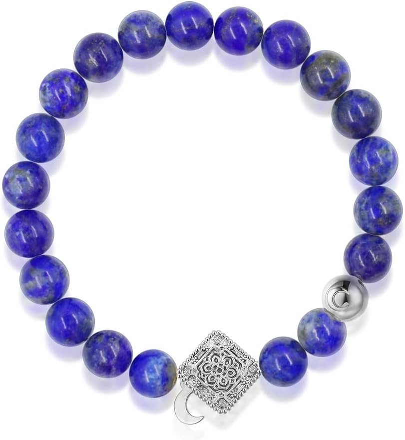 Three Charms Lunar Bloom 20K gold/whitegold plated Lotus and the Moon crystal beaded bracelet for women