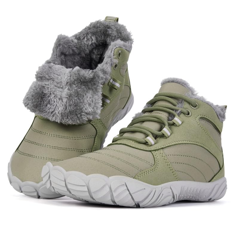 Image of Winter Footwear Barefoot Shoes Women Men Zero Drop Barefoot Hiking Boots Slip On Warm Waterproof Snow Boot Minimalist Wide Toe Ankle Booties Five Finger Hike Shoes Outdoor