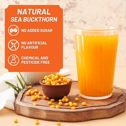 Image of Nutrabud Organics Himalayan Sea Buckthorn Berry Juice - 500 ml - Natural Source of Vitamin C, Omega 3 6 7 9, Antioxidants For Immunity, Skin Glow & Gut Health - 50 Glasses (500ml (Pack of 1))