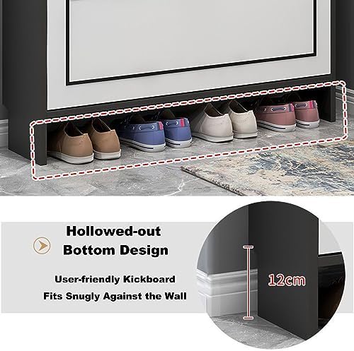 Entryway Shoe Organizer - Hidden Shoe Cabinet, Free-Standing Shoe Rack with Adjustable Shelves, Stylish Storage for Hallway, Closet, Living Room - Black (31 * 9 * 46in)