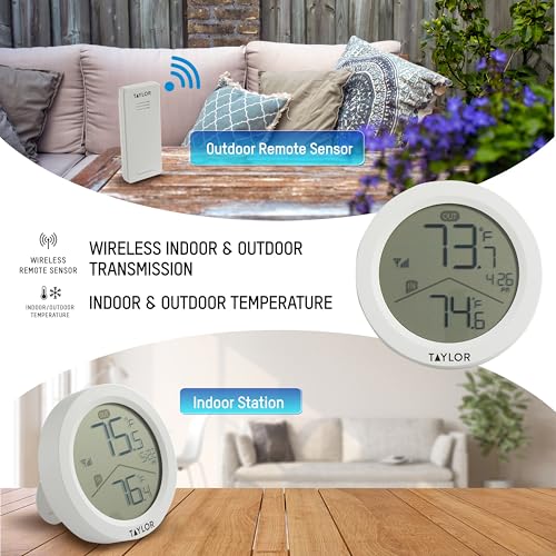 Image of Taylor Digital Modern Round Wireless in /Out Thermometer - 200 ft Range