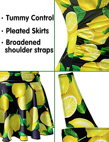 Aontus Ladies Female Swimming Suits Wardrobe Women's Plus Size Swimsuits For Women Tummy Control One Piece(Lemon, 22-24) #TOP5