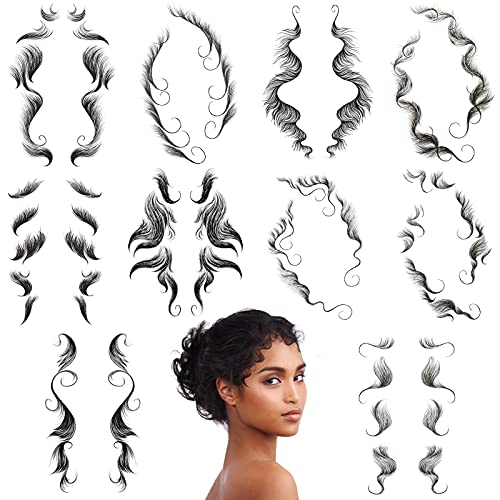 Skreened 10 Styles Baby Hair Edge Tattoo Baby Hair Tattoo Stickers Edges Curly Hair DIY Hairstyling Hair Tattooing Template Hair Stickers Waterproof Lasting Makeup Tool (10pcs), 10 Count (Pack of 1)