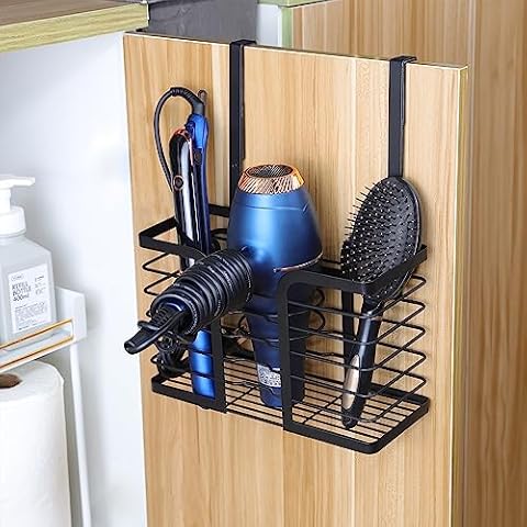 YIGII Hair Dryer Holder - Hair Tool Organizer 3-in-1 Blow Dryer Holder Adjustable Height, Bathroom Organizer Wall Mounted/Cabinet Door for Flat/Curling Irons, Hair Straighteners Cover