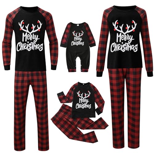 Pijama Navidad Familia Conjunto Pijama Familiar a Juego Pijamas Padres Mamá Niños Bebe Cómodo Sudadera Chándal Suéter 2 Piezas Pantalón Raya y Top de Manga Larga papá