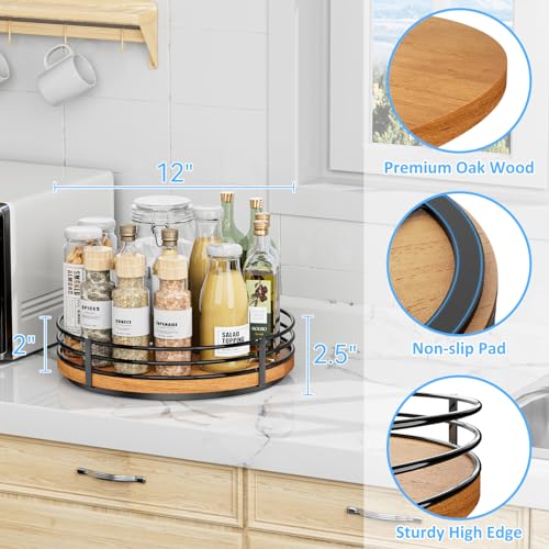 Ovicar LAZY SUSAN TURNTABLE Organizer - Oak Wood Lazy Susan thumb #4