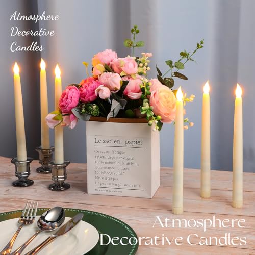 Image of Baquler 50 Pcs 9.7 Inches Flameless Taper Candles Bulk Battery Operated Taper Candles Ivory LED Candlesticks Flickering for Christmas Wedding Home Decor