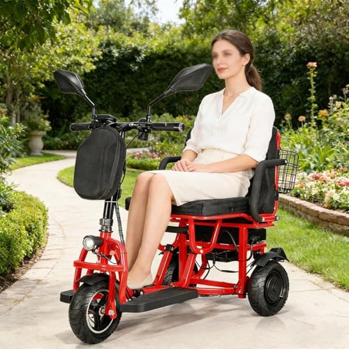MZYZPPBD Elektromobil​ Seniorenmobil​ für Senioren 3 Räder Reise Klappbar Mobilitätsroller mit Korb Tragfähigkeit 160 kg Elektro Dreirad Faltbar für Senioren Erwachsene Behinderte,C