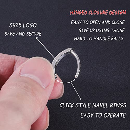 Bodyace 925 Sterling Silver Belly Button Rings, 14G Click Navel Belly Rings For Women Girls, Minimalist Reverse Belly Piercing Body Jewelry (Silver;10Mm) #TOP2