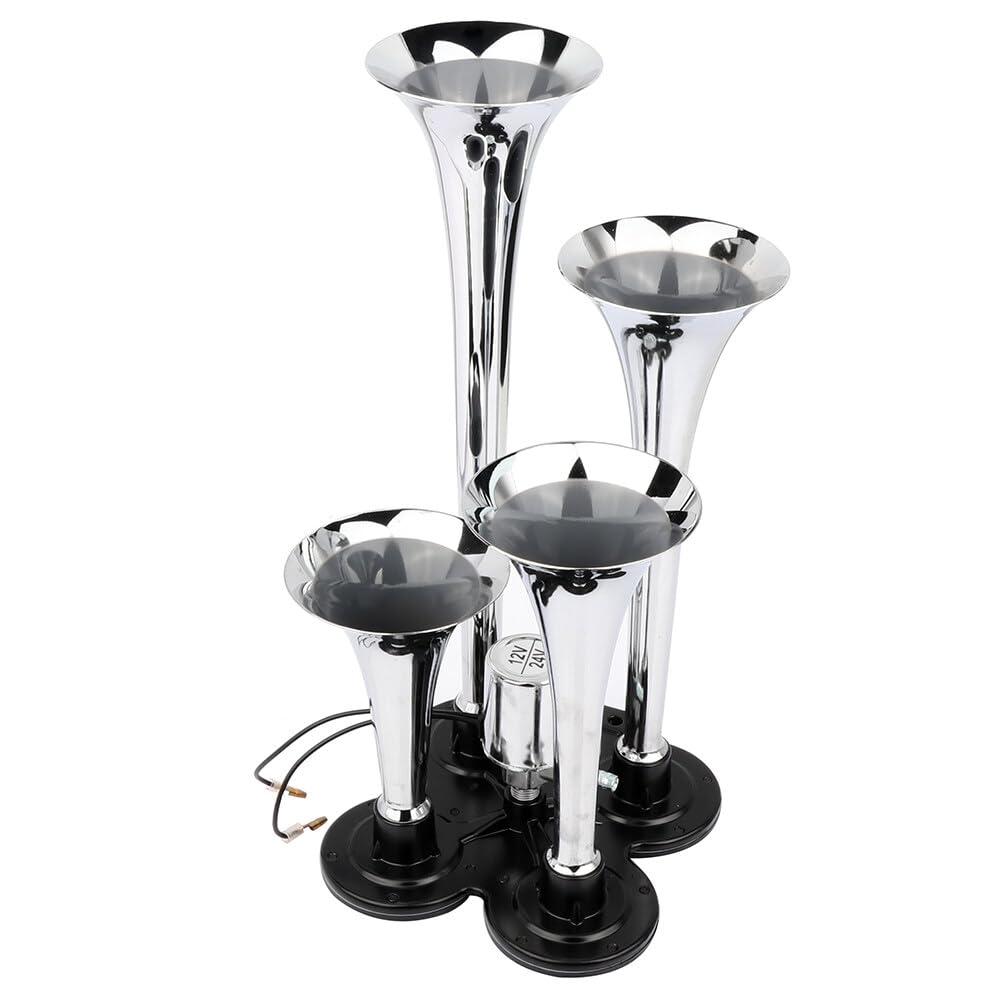 STAYTOP Electric Train Horn 150dB 4 Trumpet Electric Train Truck Air Horn Car Air Horn 12V for Trucks Motorcycle Pickup Trains Cars Boats