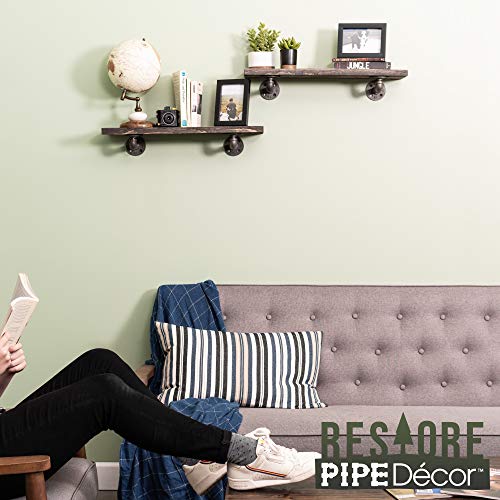 Industrial Pipe Wooden Shelves Restore By Pipe Décor Premium Ponderosa Pine Wood Shelving 24 Inch Length Set Of 2 Boards And 4 L Brackets Boulder Black Finish #TOP7