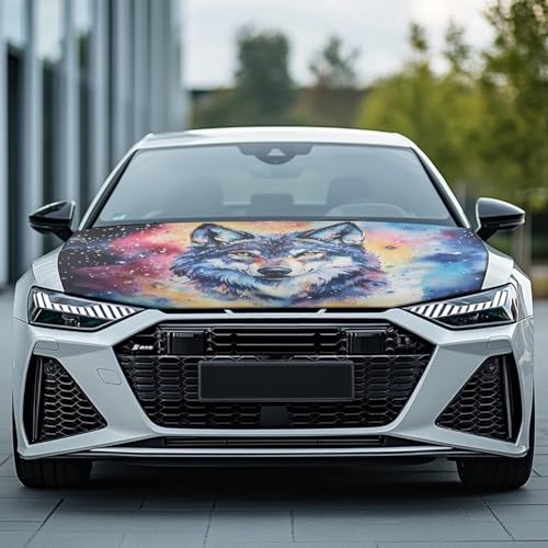 Image of Wolf King Car Hood Cover Stretch Polyester Cover for Waterproof Automotive Accessories Easy Installation
