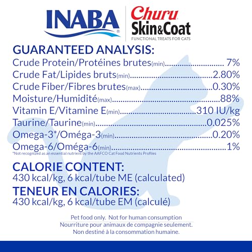 INABA Churu for Skin & Coat, Lickable, Squeezable Cat Treat with Omega Oils, Taurine and Vitamin E, 14 Grams Each Tube, 50 Tubes, Skin & Coat Variety image 8