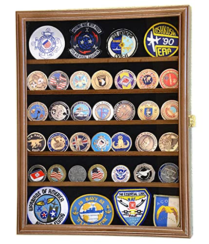 56 Challenge Coin Display Case Cabinet - Fully Adjustable Shelves - Larger Coins - 98% Uv Protection (Walnut Finish) #TOP17