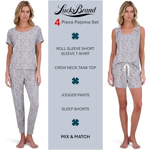 Image of Lucky Brand Women's Pajama Set - 4 Piece Sleep Shirt, Tank Top, Pajama Pants, Lounge Shorts (S-XL)