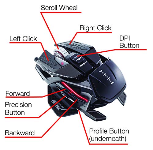 Mad Catz The Authentic R.a.t. Pro X3 Wired Gaming Mouse - 16000Dpi - 3 Scroll Wheel Ring Options – With Extra Accessories - On-Board Memory For 10 User Profiles - Carbon Fiber Thumb Rests, Black #TOP2