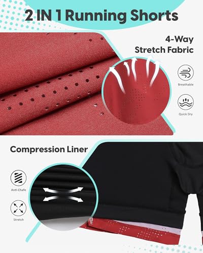 Image of maamgic Mens Running Shorts with Compression Liner 5 inch Quick Dry Workout Shorts Anti-Chafe Gym Shorts 2 in 1 Athletic Shorts
