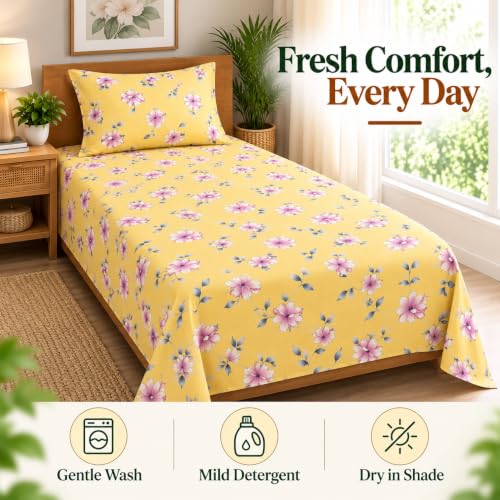 Image of Cottington Lane Cotton Single Bedsheet 68x90 Inch, Floral Dreamscape