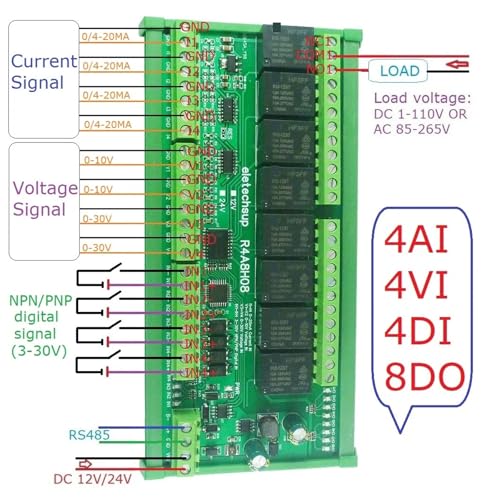Module IO Modbus RTU RS485 4DI 8DO 8AI rail DIN pour régulation industrielle 24V