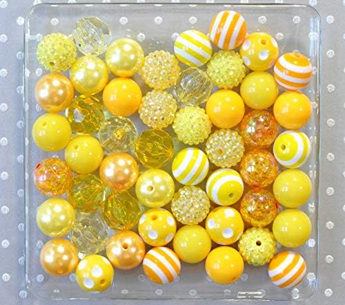 All Yellow 20mm Chunky Bubblegum Beads Variety Mix 50 Pc Set Jumbo Plastic Beads for Crafts and Jewelry Making