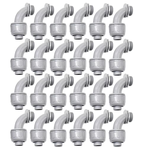 MAKERELE 24-Pack 3/4 Inch 90° PVC Liquid Tight Elbow Connectors - High Quality, Electrical Conduit Connector, Suitable for Outdoor and Direct Burial in Challenging Environments