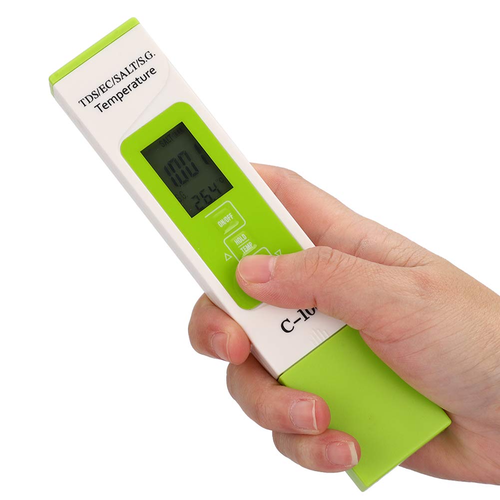 Penna per Test di qualità Dell'acqua, C 100 5 in 1 Salinity TDS EC Tester per Acqua di Mare Multifunzione Tester di qualità Dell'acqua con Retroilluminazione