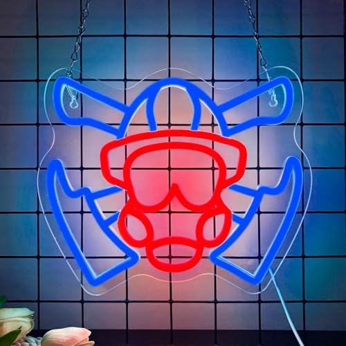 Image of Firefighter Mask Neon Sign, Firefighter Helmet Neon Light LED Gas Mask Sign USB Powered Dimmable, for Modern First Responder Heroic Art for Fire Station, Gamer Man Cave Garage(11.8 * 9.8 In)